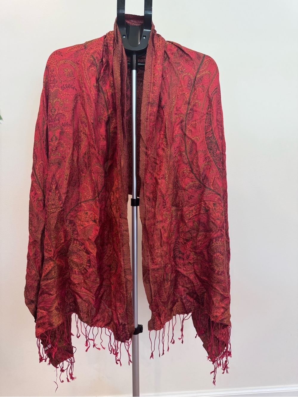 Thai Silk Village Red Paisley Shawl-Style Women's Scarf